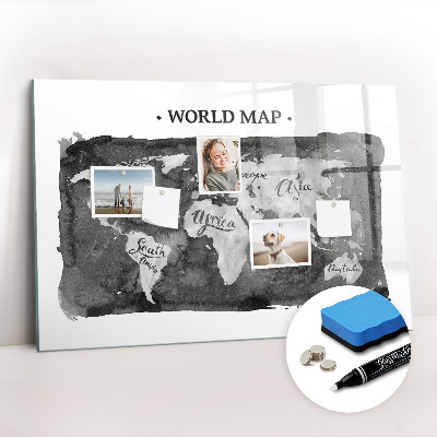 Glazen magneetbord met decoratieve print Retro wereldkaart