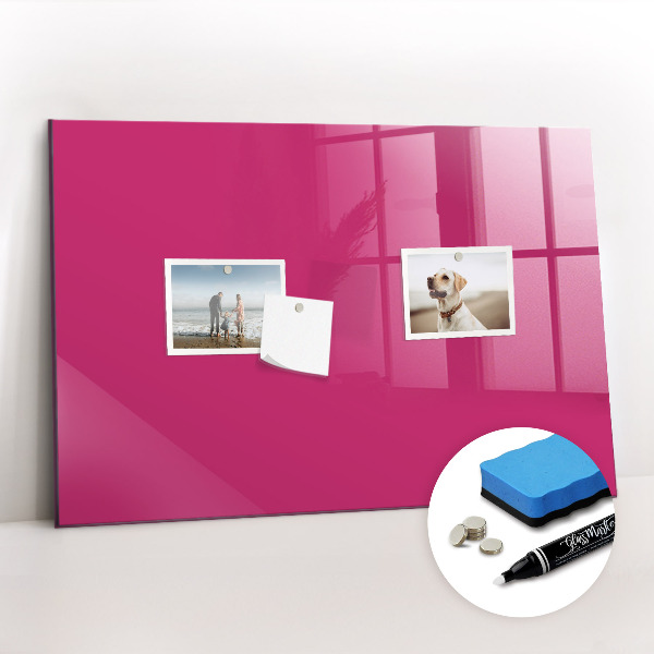 Glazen magneetbord met decoratieve print Sterke roze kleur