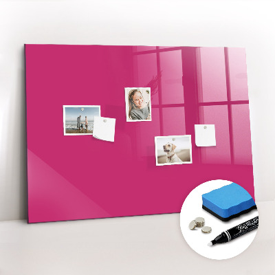 Glazen magneetbord met decoratieve print Sterke roze kleur