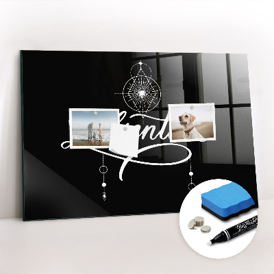 Beschrijfbaar magneetbord van glas met design Avontuur