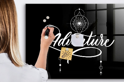 Beschrijfbaar magneetbord van glas met design Avontuur