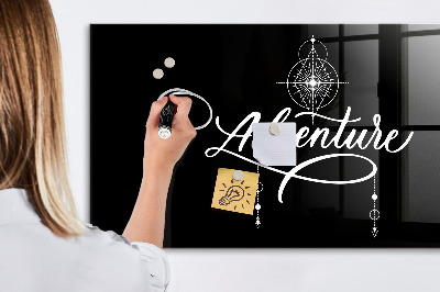 Beschrijfbaar magneetbord van glas met design Avontuur