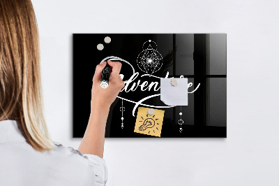 Beschrijfbaar magneetbord van glas met design Avontuur