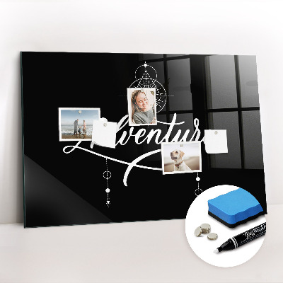 Beschrijfbaar magneetbord van glas met design Avontuur