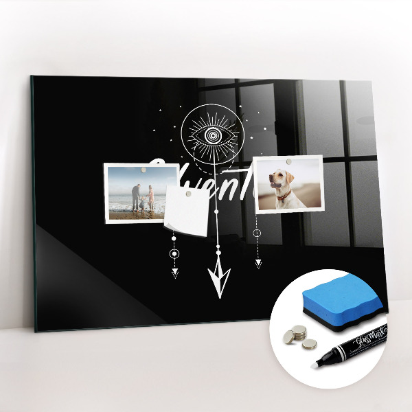 Glazen magneetbord met decoratieve print Avontuur