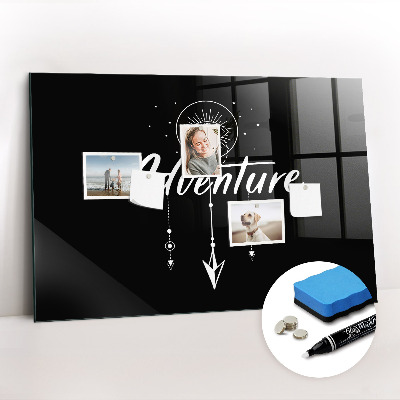 Glazen magneetbord met decoratieve print Avontuur