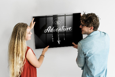 Glazen magneetbord met decoratieve print Avontuur