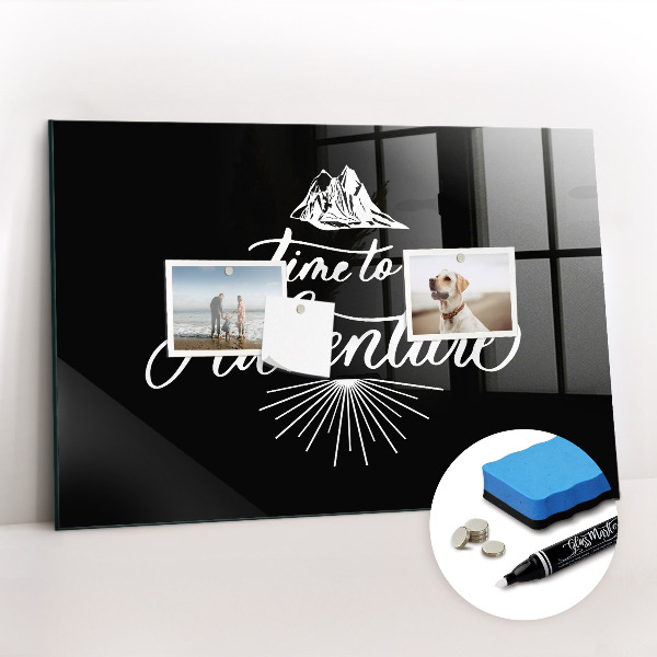 Beschrijfbaar magneetbord van glas met design Avontuur