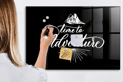 Beschrijfbaar magneetbord van glas met design Avontuur