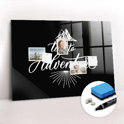 Beschrijfbaar magneetbord van glas met design Avontuur
