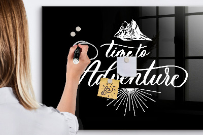Beschrijfbaar magneetbord van glas met design Avontuur