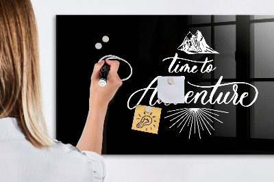Beschrijfbaar magneetbord van glas met design Avontuur