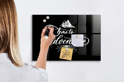 Beschrijfbaar magneetbord van glas met design Avontuur