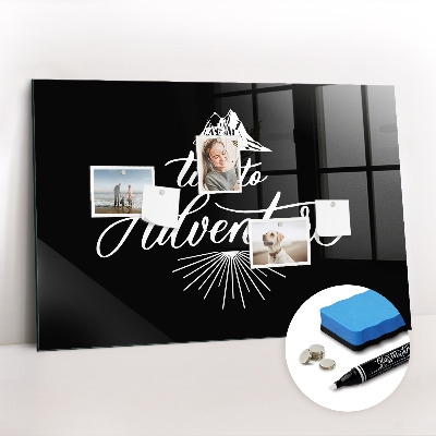 Beschrijfbaar magneetbord van glas met design Avontuur