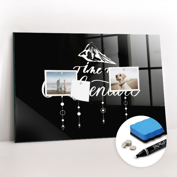 Beschrijfbaar magneetbord van glas met design Avontuur