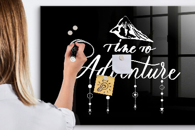 Beschrijfbaar magneetbord van glas met design Avontuur