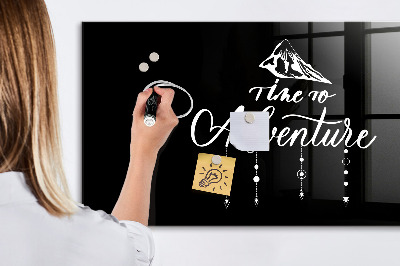 Beschrijfbaar magneetbord van glas met design Avontuur