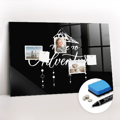 Beschrijfbaar magneetbord van glas met design Avontuur