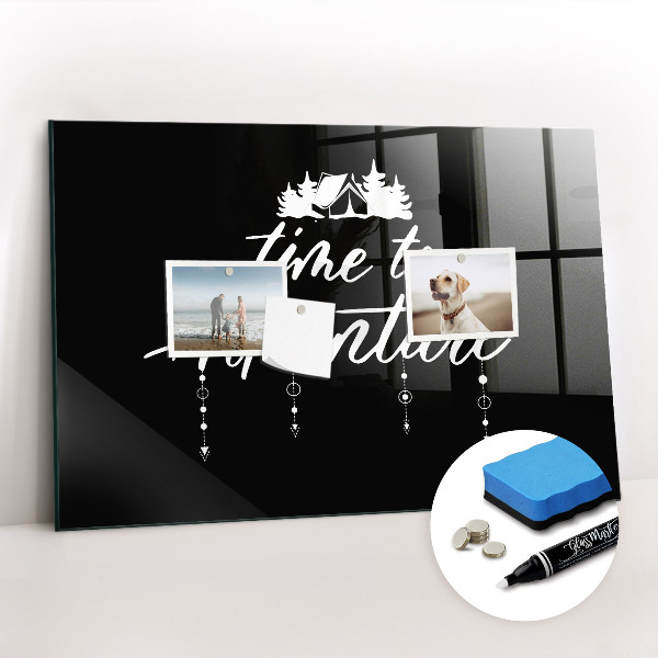 Glazen magneetbord met decoratieve print Tijd voor avontuur