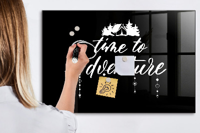 Glazen magneetbord met decoratieve print Tijd voor avontuur