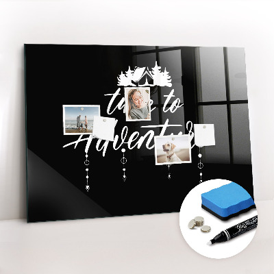 Glazen magneetbord met decoratieve print Tijd voor avontuur