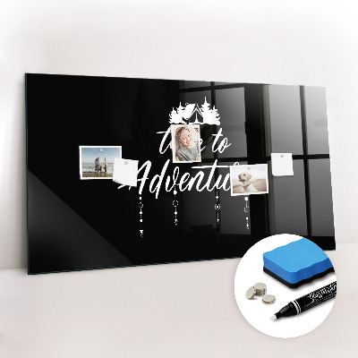 Glazen magneetbord met decoratieve print Tijd voor avontuur