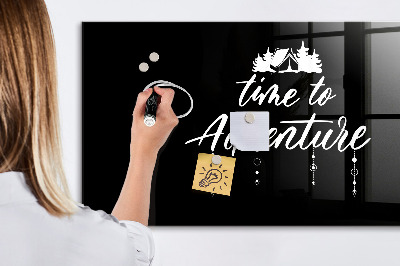 Glazen magneetbord met decoratieve print Tijd voor avontuur