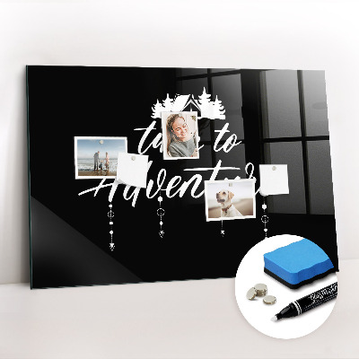 Glazen magneetbord met decoratieve print Tijd voor avontuur