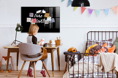 Glazen magneetbord met decoratieve print Tijd voor avontuur