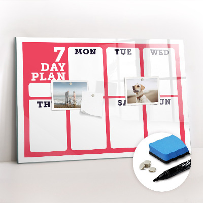 Beschrijfbaar magneetbord van glas met design Wekelijkse planner