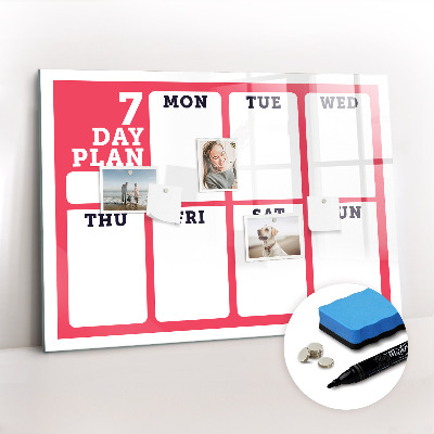 Beschrijfbaar magneetbord van glas met design Wekelijkse planner