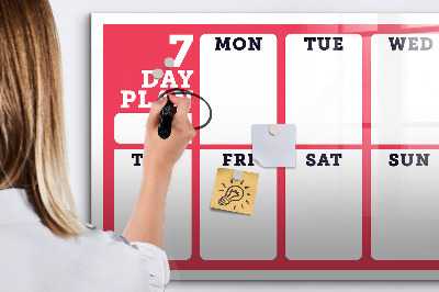 Beschrijfbaar magneetbord van glas met design Wekelijkse planner