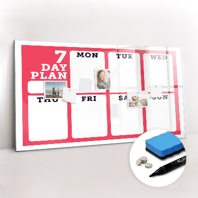 Beschrijfbaar magneetbord van glas met design Wekelijkse planner