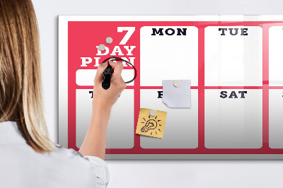 Beschrijfbaar magneetbord van glas met design Wekelijkse planner