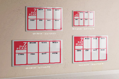 Beschrijfbaar magneetbord van glas met design Wekelijkse planner