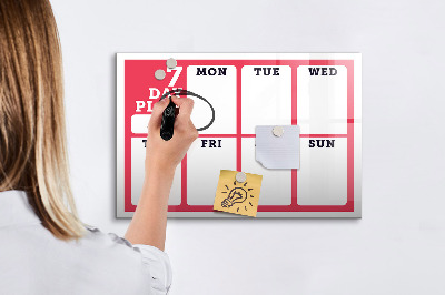 Beschrijfbaar magneetbord van glas met design Wekelijkse planner