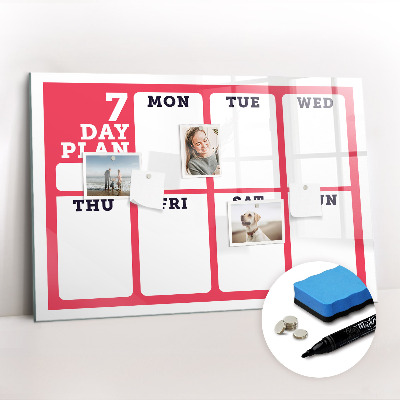 Beschrijfbaar magneetbord van glas met design Wekelijkse planner