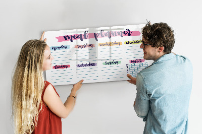 Magnetisch planbord voor de muur van bedrukt glas Wekelijks menu
