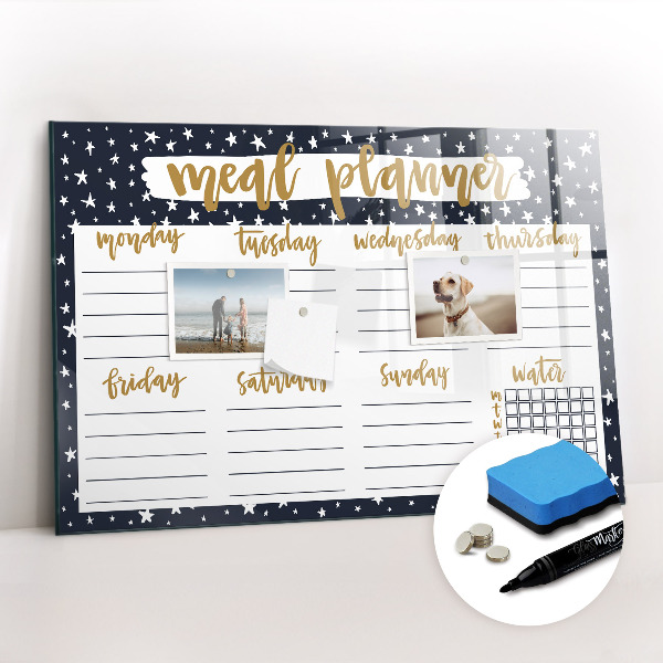 Uitwisbaar glazen planbord met magnetische functie Star Maaltijdplanner
