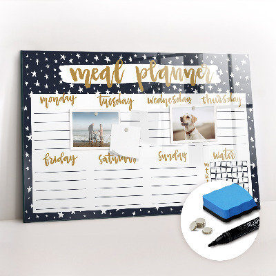 Uitwisbaar glazen planbord met magnetische functie Star Maaltijdplanner