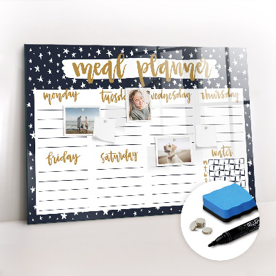 Uitwisbaar glazen planbord met magnetische functie Star Maaltijdplanner