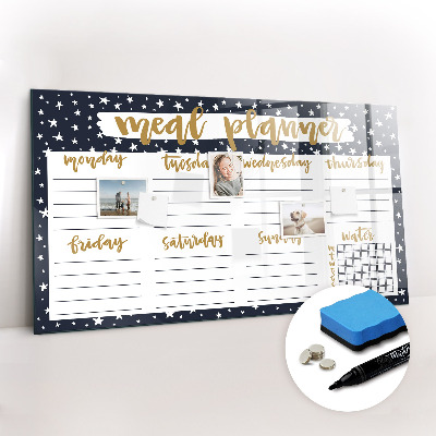 Uitwisbaar glazen planbord met magnetische functie Star Maaltijdplanner