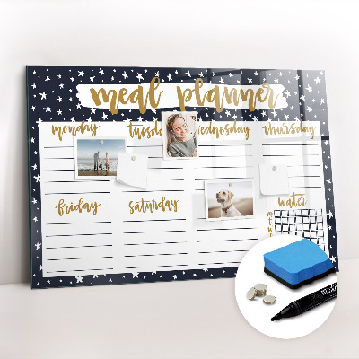 Uitwisbaar glazen planbord met magnetische functie Star Maaltijdplanner