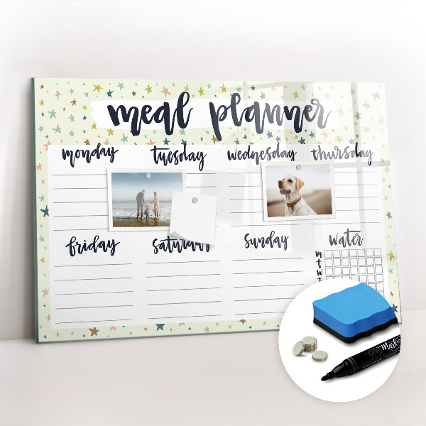 Magnetisch planbord voor de muur van bedrukt glas Stermenu