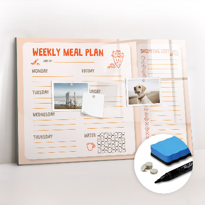 Uitwisbaar glazen planbord met magnetische functie Retro maaltijdplanner
