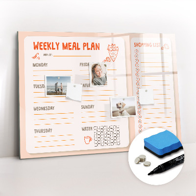 Uitwisbaar glazen planbord met magnetische functie Retro maaltijdplanner