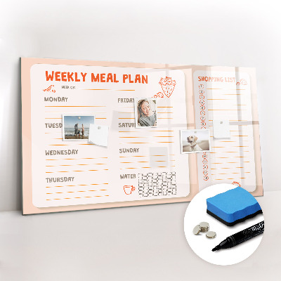 Uitwisbaar glazen planbord met magnetische functie Retro maaltijdplanner