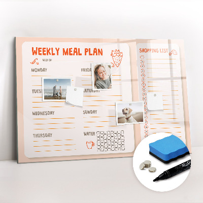 Uitwisbaar glazen planbord met magnetische functie Retro maaltijdplanner