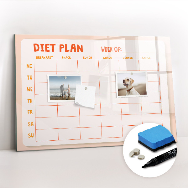 Beschrijfbaar magneetbord van glas met design Wekelijkse maaltijdplanner