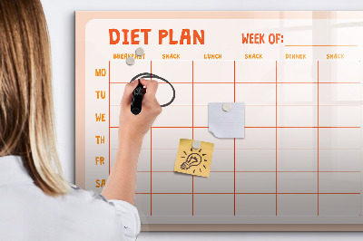 Beschrijfbaar magneetbord van glas met design Wekelijkse maaltijdplanner